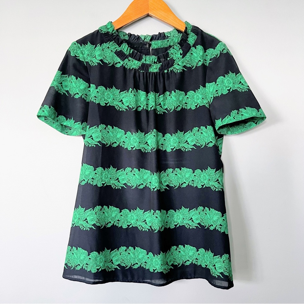 J.Crew Beanstalk  Ruffle Collar Floral Stripe Blouse | Size 0